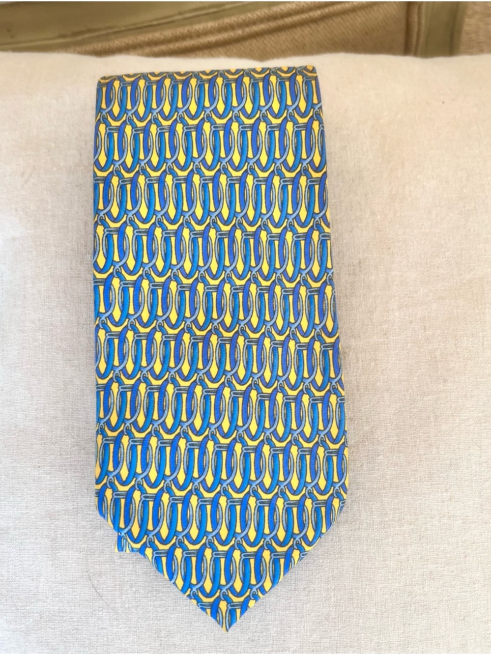 Straight from London-Yellow and Blue Patterned Silk Tie
